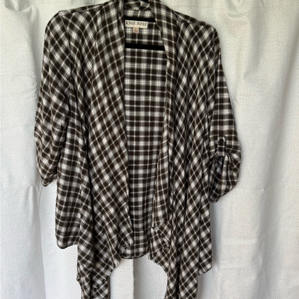 Knox Rose Brown & White Plaid Open-Front Cardigan